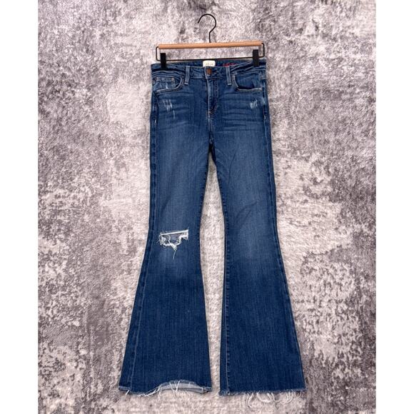 Alice Olivia Jeans 27 Womens Beautiful Low Rise Bell Flare Ripped Denim Raw Hem - Picture 1 of 8